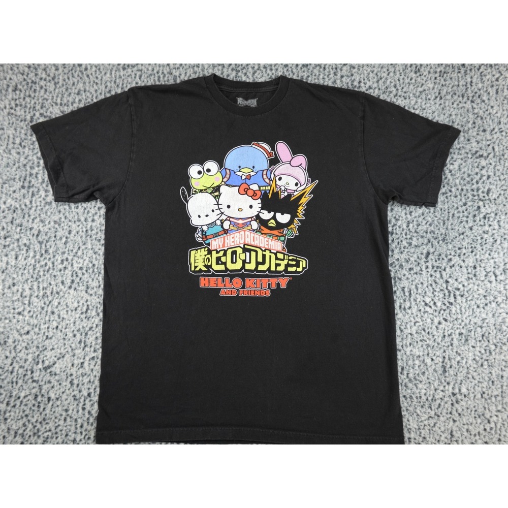 Sanrio My Hero Academia Hello Kitty and Friends Graphic T-Shirt Mens Large Black